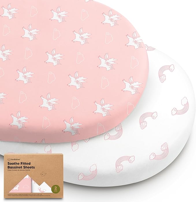 2-Pack Organic Bassinet Sheets for Girls, Boys - 100% Cotton Bassinet Mattress Sheets Compatible with Halo Bassinest Swivel Sleeper, Graco,Baby Delight,Chicco,Unisex Fitted Bassinet Sheets (Dreamland)