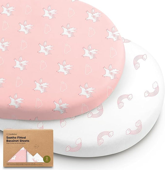 2-Pack Organic Bassinet Sheets for Girls, Boys - 100% Cotton Bassinet Mattress Sheets Compatible with Halo Bassinest Swivel Sleeper, Graco,Baby Delight,Chicco,Unisex Fitted Bassinet Sheets (Dreamland)