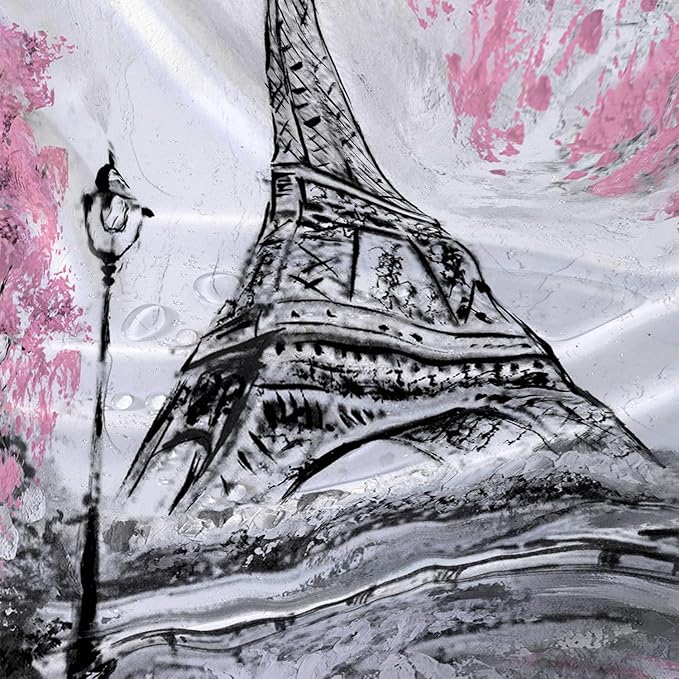 AILONEN Paris Tower Shower Curtain,Retro Gray Tower Waterproof Shower Curtain Set for Boys Kids Teens, 72" W*78" H Cherry Tree Eiffel Tower Pen Drawing Style Shower Curtains