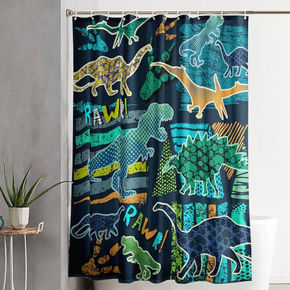 AILONEN Boys Dinosaur Shower Curtain 72" W*78" H for Bathroom,Cartoon Dinosaur Bathroom Shower for Kids Boys,Retro Blue Dinosaur Print Bath Curtain Polyester Waterproof Bathroom Curtain with 12 Hooks