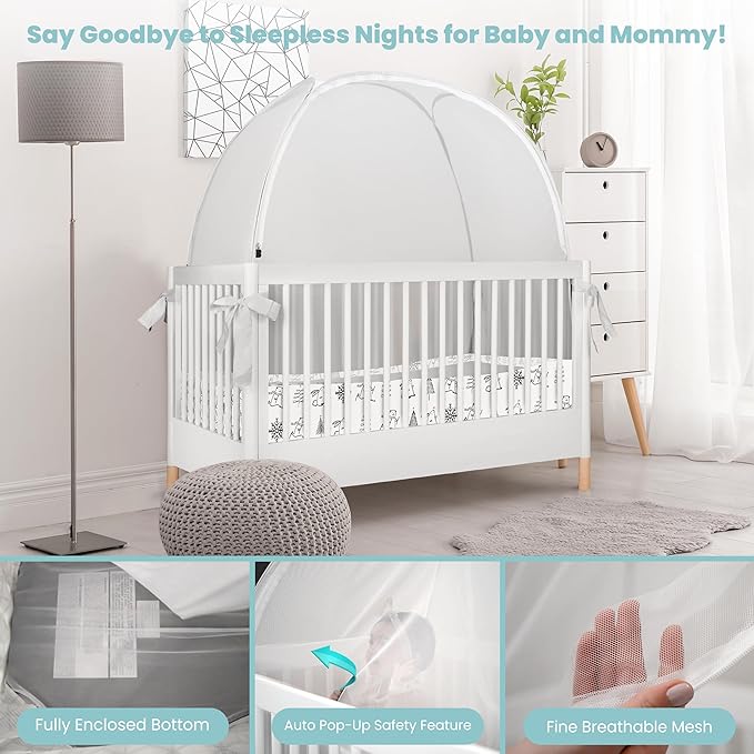 Pop Up Crib Tent, Fine Mesh Netting Cover to Keep Baby from Climbing Out, Falls and Mosquito Bites, Safety Net, Canopy Netting Cover - Sturdy & Stylish Infant Crib Topper - Winter Vibes