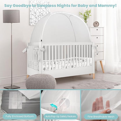 Pop Up Crib Tent, Fine Mesh Netting Cover to Keep Baby from Climbing Out, Falls and Mosquito Bites, Safety Net, Canopy Netting Cover - Sturdy & Stylish Infant Crib Topper - Winter Vibes