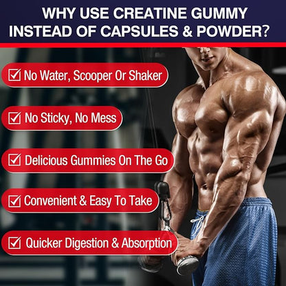 5000mg Creatine Monohydrate Gummies, Creatine for Women and Men, Chewable Creatine Pre Workout Gummies with Taurine & B6 - for Muscle, Recovery, Strength, Energy, Endurance & Performance - 120 Count
