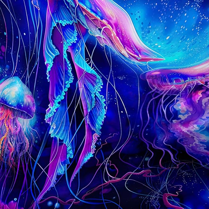 AILONEN Jellyfish Shower Curtain,Cartoon Magic Jellyfish Waterproof Fabric Shower Curtain Set for Bathroom,Boho Style Starry Night Coral Bath Curtain with Hooks for Kids Girls, 36" W*72" H