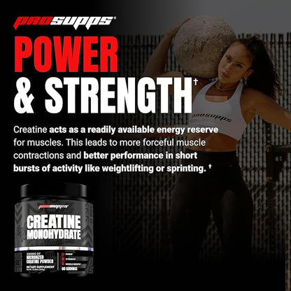 PROSUPPS Creatine Monohydrate Powder 300g, 100% Pharmaceutical Grade Micronized 5,000mg Creatine Monohydrate, 60 Servings