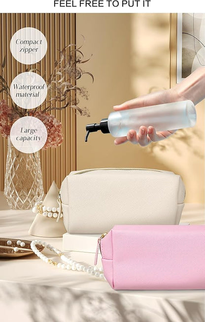 Leather Makeup Bag Set - Womens Small Cosmetic Bag for Purse with Pencils, Large Black Relavel Makeup Bag for Purse - Perfect for Travel and Daily Use