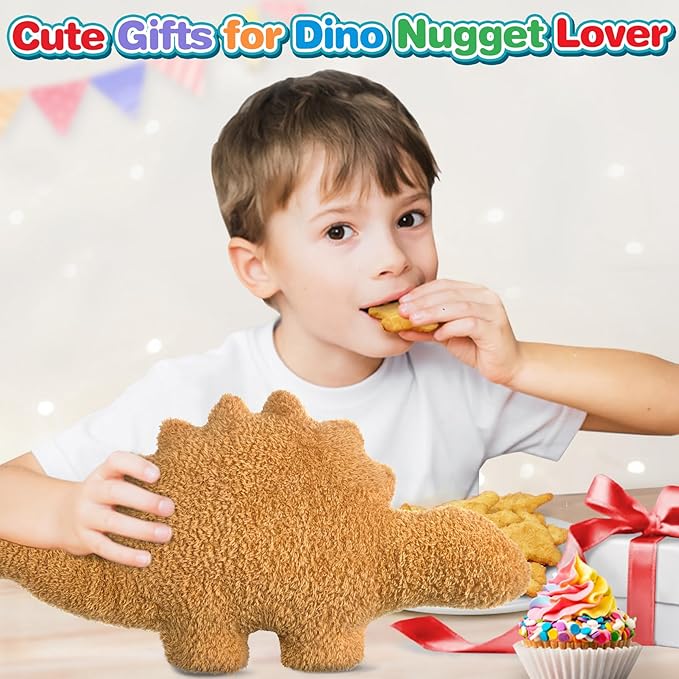 Dino Chicken Nugget Pillow, Dinosaur Chicken Nuggets Plush Funny Birthday Gifts for Boys and Girls, Dinosaur Gifts for Kids and Adults, Dinosaur Theme Party Decorations (Ankylosaurus, Small)