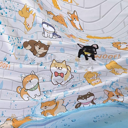 AILONEN Cute Corgi Shower Curtain for Kids 72" W*96" H Inch,Funny Dog Cartoon Corgi Animals Playing Water Shower Curtains,12 Pack Hooks Polyester Waterproof Fabric Decor for Bathroom Bathtub Panels