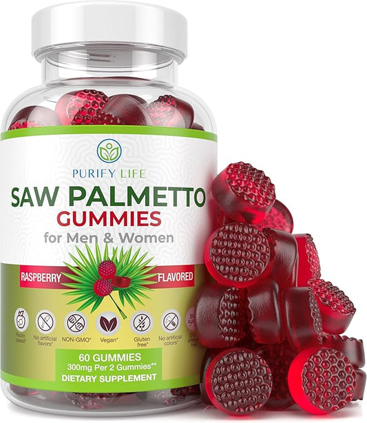 Vegan Saw Palmetto for Women & Men - Potent Saw Palmetto Extract, Prostate Supplements for Men, DHT Blocker for Womens Hair Growth, Hormonal Balance Gummies, PCOS Hair Loss, DHT Blocker, Gluten-Free