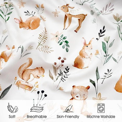 PHF Soft Crib Sheet Fitted, 2 Pack Baby Sheets for Boys Girls, 28x52x9in Fits Standard Crib and Toddler Mattresses, Silky Comfy Breathable Polyester Baby Mattress Sheets, Woodland