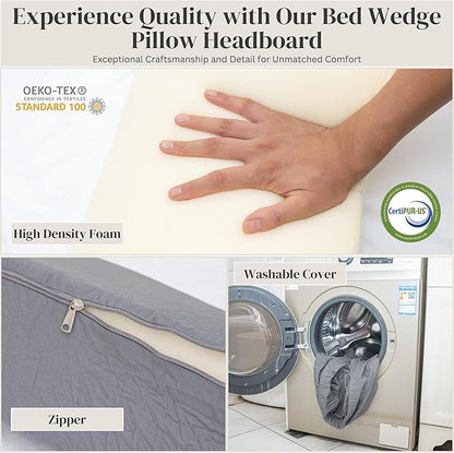 Wedge Pillow Headboard | Soft Headboard Pillow with 2 Side Packets, Triangle Pillow Wedge for Headboard, Bed Gap Filler Headboard Wedge Pillow, Ideal Bed Wedge Pillow for Headboard - Queen