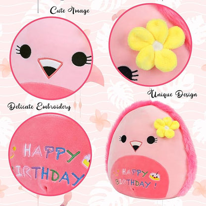 Easfan Pink Flamingo Plush Pillow Cute Stuffed Animal Cuddly Soft Toys Happy Birthday Gifts Plush Pal for Kids Girls Adults, 13-Inch