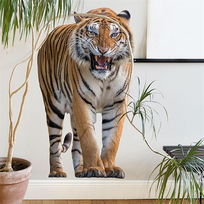 Lifelike Tiger Wall Decal 3D Animals Wall Sticker Safari Wall Decor for Nursery Kid'sroom School Classroom Livingroom Bedroom Bathroom Decoration (Lifelike Tiger)