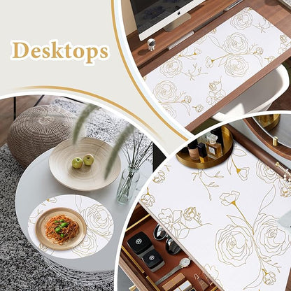 Shelf Liners for Kitchen Cabinets Non Adhesive Drawer Liner 23.6in x 20FT Gold Floral Thickened Shelf Liner Paper Strong Non-Slip Easy to Clean for Tool Box Refrigerator