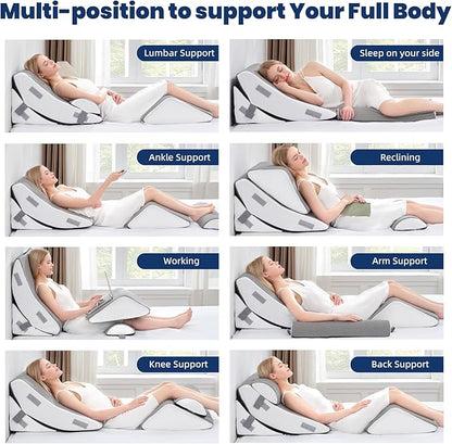 BDEUS 4PCS 25 Inch Extra Wide Orthopedic Bed Wedge Pillow Set, Memory Foam Adjustable Wedge Pillow Post Surgery for Back, Neck and Leg Pain Relief-Acid Reflux and GERD for Sleeping, with Travel Bag