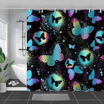 AILONEN Butterfly Shower Curtain for Girls Women 72" W*72" H Blue Butterfly Bathroom Decor,Beautiful Butterfly Bath Curtain Polyester Waterproof Bathroom Curtain with 12 Hooks
