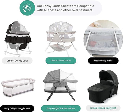 TansyPanda Bassinet Sheets for Dream On Me Karley, Lacy, Small Regalo Basics, Baby Delight Slumber, Snuggle Nest, Graco Carry Cot, 4PC, 16 x 32, Ultra Soft, Unisex Boys Girls, Gray (Ocean Fish Theme)
