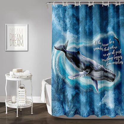 AILONEN 3D Whale Shower Curtain,Cute Whale Jumping Shower Curtain for Bathroom,3D Blue Ocean Animal Waterproof Fabric Shower Curtain Set with Hooks,72" W*96" H