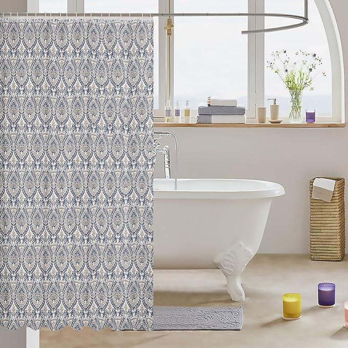 Feelyou Damask Pattern Shower Curtain 72"x84" Kids Vintage Floral Bathroom Shower Curtain Set for Boys Girls Teens Antique Victorian Baroque Bath Curtain Baroque Style Bathroom Accessories