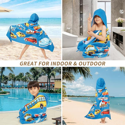 Hooded Towel for Toddlers 5-12 Years Boys Girls Kids Bath Pool Beach Towel Wrap Extra Large Soft Absorbent Beach Poncho(Cars XL)