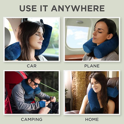 Dot&Dot Twist Memory Foam Travel Pillow for Airplanes - Travel Neck Pillow for Sleeping - Airplane Pillow for Neck Support, Chin, Lumbar and Leg - Adjustable, Bendable Neck Roll Pillow (Velvet Blue 1)