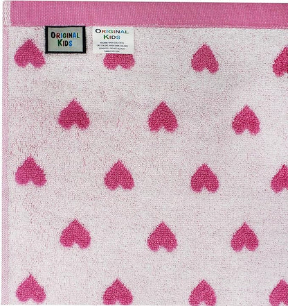 Hooded Bath Towel Wrap - 100% Cotton Jacquard Reversible Large Hooded Hearts Kids Towel - Toddler Shower Pool Beach Towel - Soft Plush Absorbent Quick Dry Easy Care Gift - 26 x 50 - Pink
