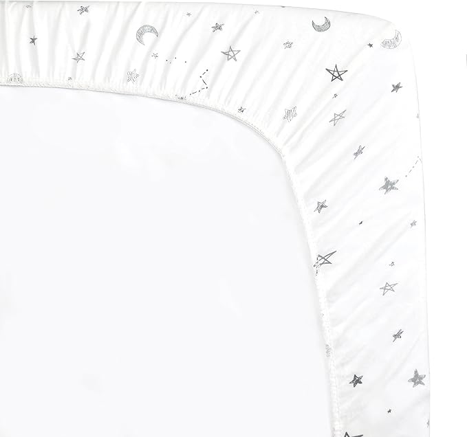 TL Care Printed 100% Natural Cotton Jersey Knit 18 x 36 Cradle/Bassinet Sheet - Fitted, Gray Stars and Moons, Soft Breathable, for Boys and Girls (Pack of 2)