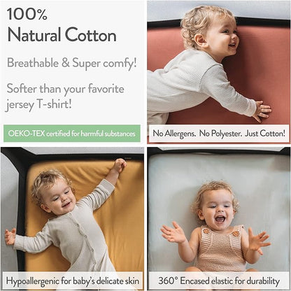 Bedside Sleeper Bassinet Fitted Sheets 33x20 for Maxi COSI Iora, Koola Baby, Baby Joy, Angelbliss, Kidsclub Bedside Bassinet – 100% Jersey Cotton – Light + Dark Sage Green – 2 Pack
