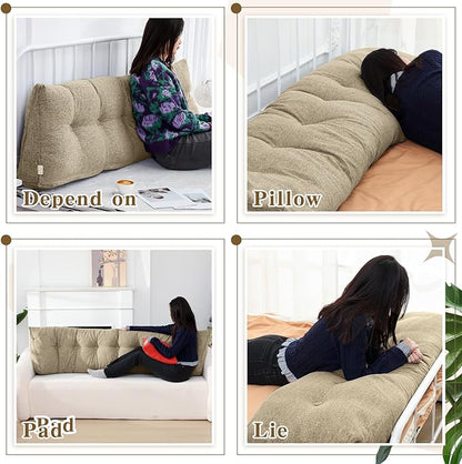 Wenqik Wedge Pillow Triangular Dorm Headboard Bed Rest Reading Backrest Back Support Long Bolster Pillow with Removable Cover for Dorm Room Supplies(Khaki Gray,Twin (39 x 20 x 8 Inch))