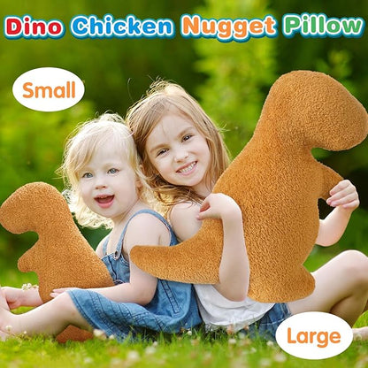 Dino Chicken Nuggets Pillow for Birthday Gifts, Dinosaur Chicken Nuggets Plush Funny Gifts for Teen Boys Girls, Cute Dinosaur Stuffed Animal, Dinosaur Gifts for Adults Kids (Large, 2Pcs)