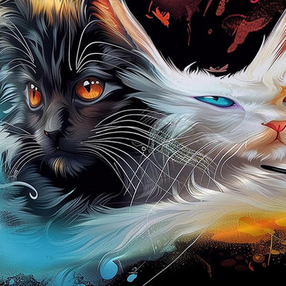 AILONEN Cute Cat Shower Curtain Set, Black White Cat Waterproof Fabric Shower Curtain for Kids Boys Girls,Headphones Kitty Shower Curtain for Bathroom with Hooks,72" W*72" H
