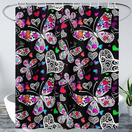 AILONEN Colorful Butterfly Shower Curtain for Bathroom Decor,Beautiful Butterfly Bath Curtain for Kids Women Girls,Pint Polyester Waterproof with 12 Plastic Hooks 72" W*72" H
