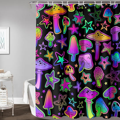 AILONEN Cute Mushroom Window Curtain for Kids,Star Purple Mushroom Curtain for Bathroom Decor,Gradient Mushroom Polyester Waterproof with 12 Plastic Hooks 36" W*72" H