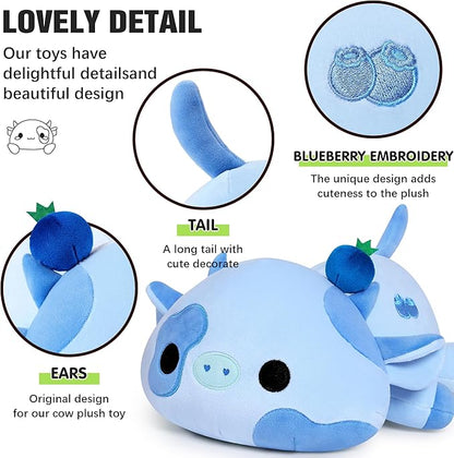 Onsoyours Cute Cow Plushie, Soft Stuffed Blueberry Cow Squishy Plush Animal Toy Pillow for Kids (Blueberry Cow, 12")