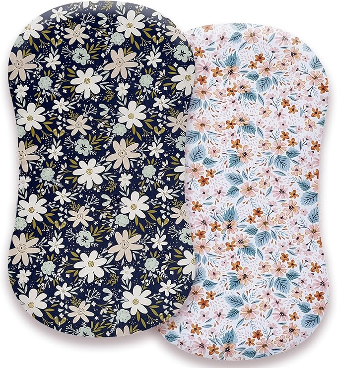 Premium Cotton Bassinet Sheets, Fit for Halo Bassinest Swivel Sleeper, 2 Pack Hourglass Bassinet Mattress Sheet Set for Baby Girls, Soft Breathable Safe, Blossom