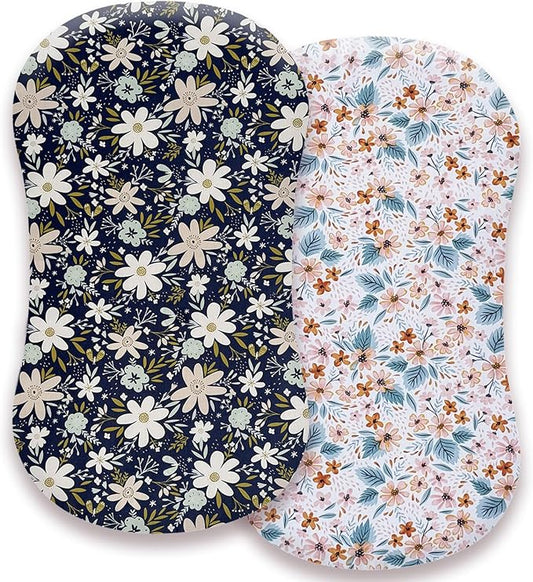 Premium Cotton Bassinet Sheets, Fit for Halo Bassinest Swivel Sleeper, 2 Pack Hourglass Bassinet Mattress Sheet Set for Baby Girls, Soft Breathable Safe, Blossom