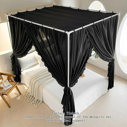 AIKASY Princess Canopy Bed Curtains with Top Ties - Windproof & Lightproof for Girls' Adult Bedroom Decor | Bed Canopy Drapes (Full,Black)