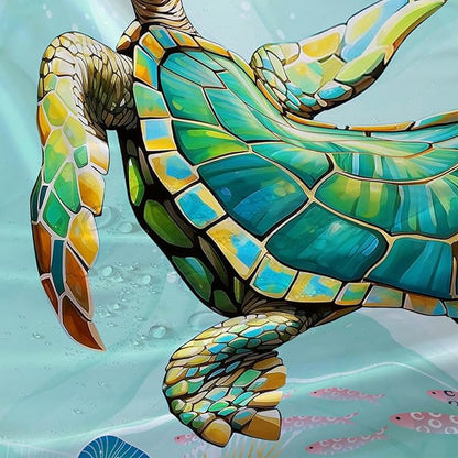 AILONEN Cute Sea Turtle Shower Curtain,Cartoon Turtle with Water Plant Shower Curtain Set for Bathroom,Kawaii Ocean Animal Theme Waterproof Fabric Shower Curtain with Hooks,72" W*78" H