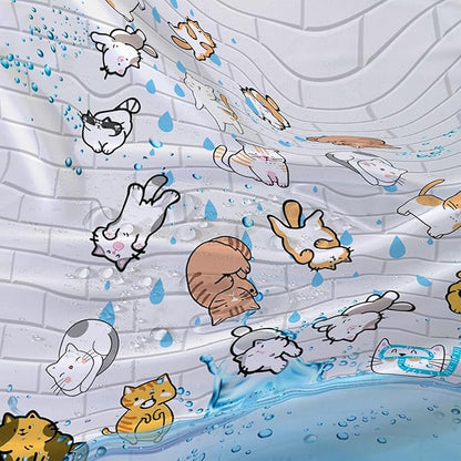AILONEN Cute Cat Shower Curtain for Kids 48" W*72" H Inch,Colorful Animals Playing Water Kids Lovely Funny Hilarious Shower Curtain,12 Pack Hooks Polyester Waterproof Fabric Decor for Bathroom