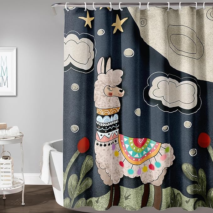 AILONEN Cute Llama Shower Curtain for Kids,Galaxy Llama Print Bath Curtain Gifts for Boys Girls,Polyester Waterproof for Bathroom with 12 Plastic Hooks 60" W*72" H
