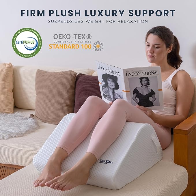 Leg Elevation Pillow Foam Wedge 10"- Ergonomic Lower Back Pain Relief - Knee Bed Pillow for Leg Pain - Post Workout Recovery, Circulation, Firm Support, Plush Removable Cover(Medium 10")