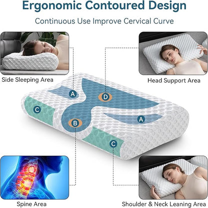 Neck Pillow Memory Foam Contour Pillow for Pain Relief Cervical Pillow for Sleeping, Orthopedic Pillow for Neck and Shoulder Pain, Ergonomic Pillow for Side Back Stomach Sleeper-Soft