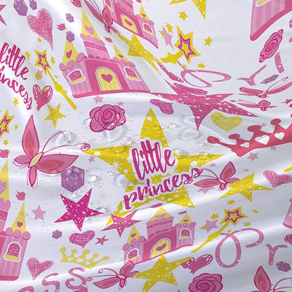 AILONEN Princess Castle Shower Curtain,Cartoon Butterfly and Rose Bathroom Shower Curtain for Girls Boys Kids Teens, 36" W*72" H Pink Glitter Star Theme Bathroom Decor