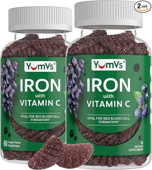 VumVs Iron Gummies for Women and Men - Grape Flavor - 10 mg Chewable Iron Supplement for Women Gummies with Vitamin C - Kosher, Gluten Free - Blood Builder Iron Supplement Gummies (60 Count), 2 Pack