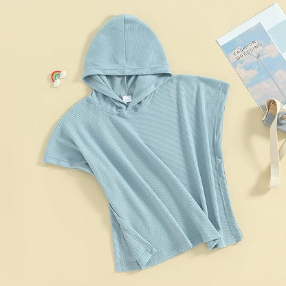 Toddler Beach Towel with Hood Kids Waffle Swim Cover Up Bath Towel Surf Poncho Boys Girls Hooded Beach Towel (Blue, 5-6 Years)