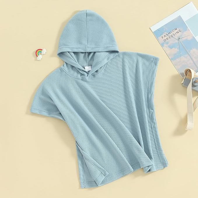 Toddler Beach Towel with Hood Kids Waffle Swim Cover Up Bath Towel Surf Poncho Boys Girls Hooded Beach Towel (Blue, 9-10 Years)
