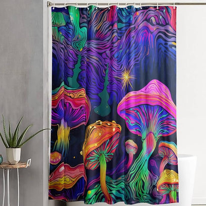 AILONEN Magic Mushroom Shower Curtain for Kids Boys Girls,Mushrooms and Starry Night Waterproof Fabric Shower Curtain for Bathroom,Dreamy Natural Plants Shower Curtain Set with Hooks,72" W*78" H