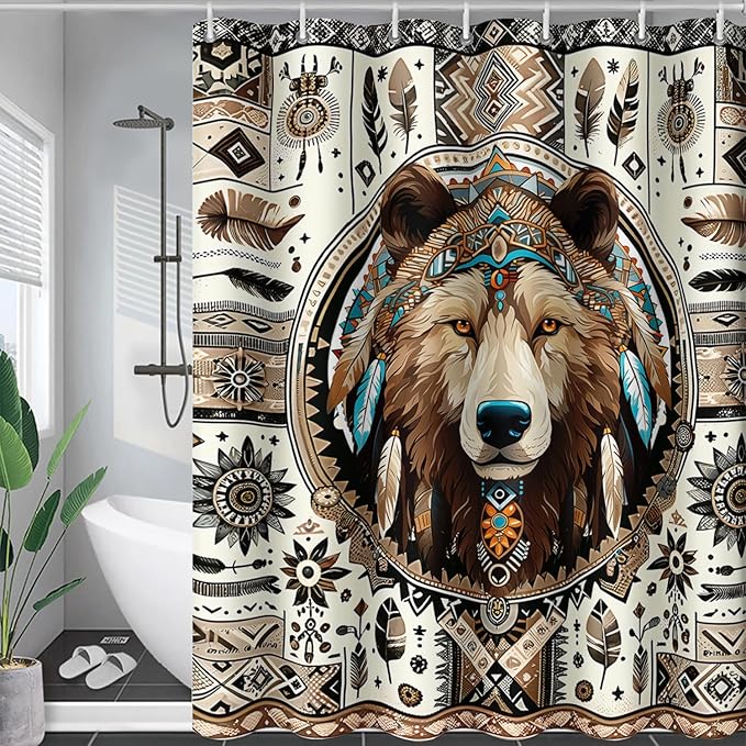 AILONEN Dreamcatcher Wolf Shower Curtain for Bathroom Decor,Retro Boho Wolf Bath Curtain for Kids Boys Girls,Print Polyester Waterproof with 12 Plastic Hooks 72" W*72" H