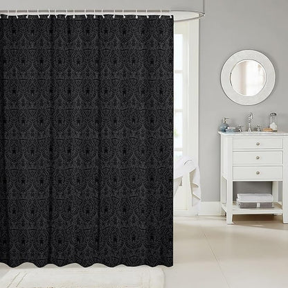Feelyou Damask Pattern Shower Curtain 72"x78" Kids Black Vintage Floral Bathroom Shower Curtain Set for Boys Girls Teens Antique Victorian Baroque Bath Curtain Baroque Style Bathroom Accessories