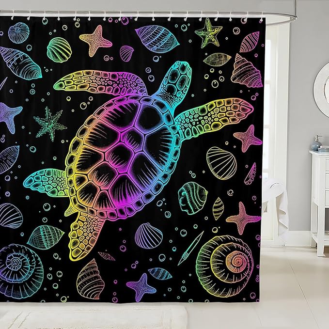 Feelyou Sea Turtle Shower Curtain Ocean Themed Fabric Shower Curtain for Kids Boys Girls Shells and Corals Bathroom Waterproof Accessories with 12 Hooks Ombre Curtains,72X84 Inches